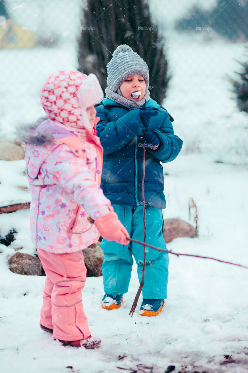 Winter with friends. Spending wintertime outdoors