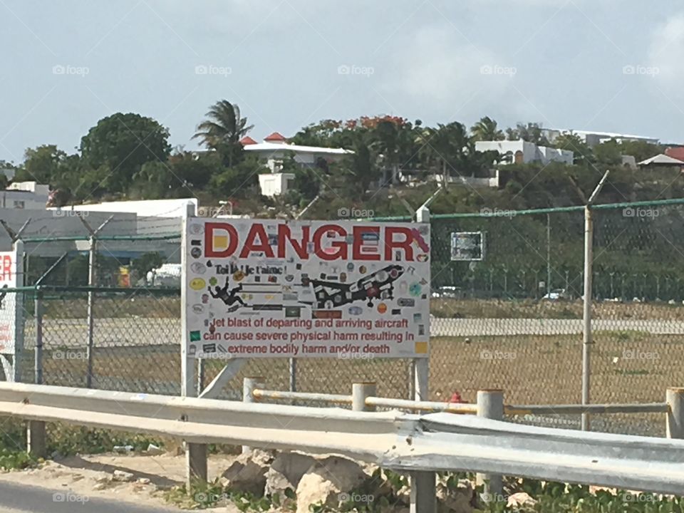 Danger sign Saint Martin airport 