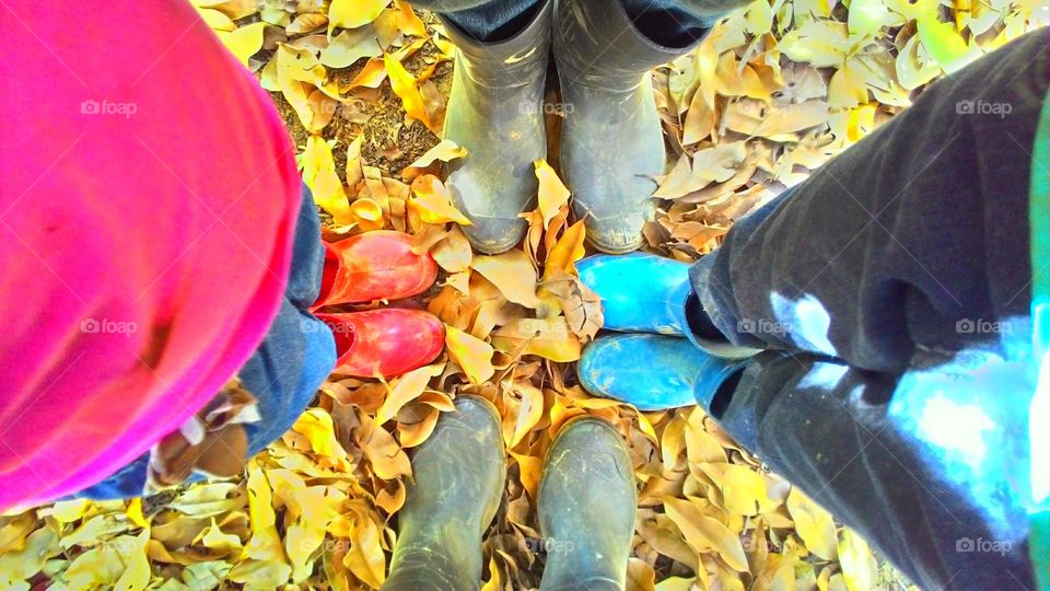 4 galoshes among the dry leaves
