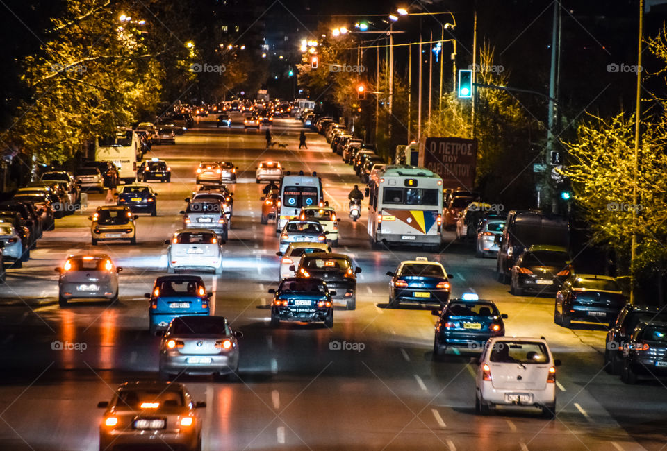 Cars In Traffic At City Night Road
