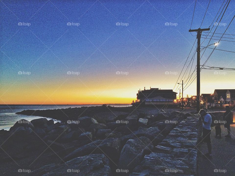 New England seawall sunset......