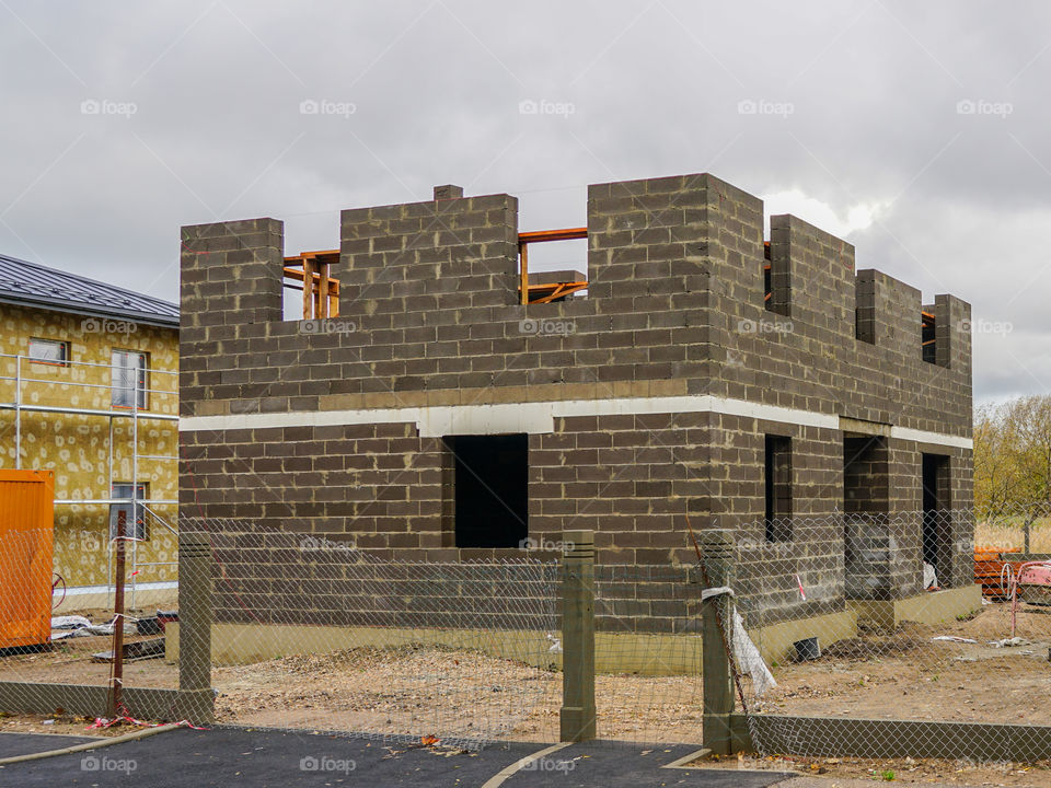 concrete foundation of a new house, wall construction