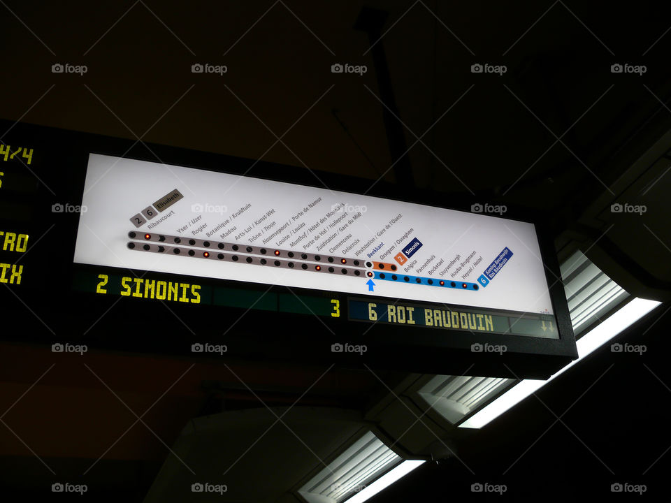 Low angle view of metro display in Brussels, Belgium.