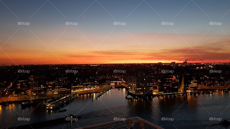 Amsterdam Skyline at A'Dam Night Sunset