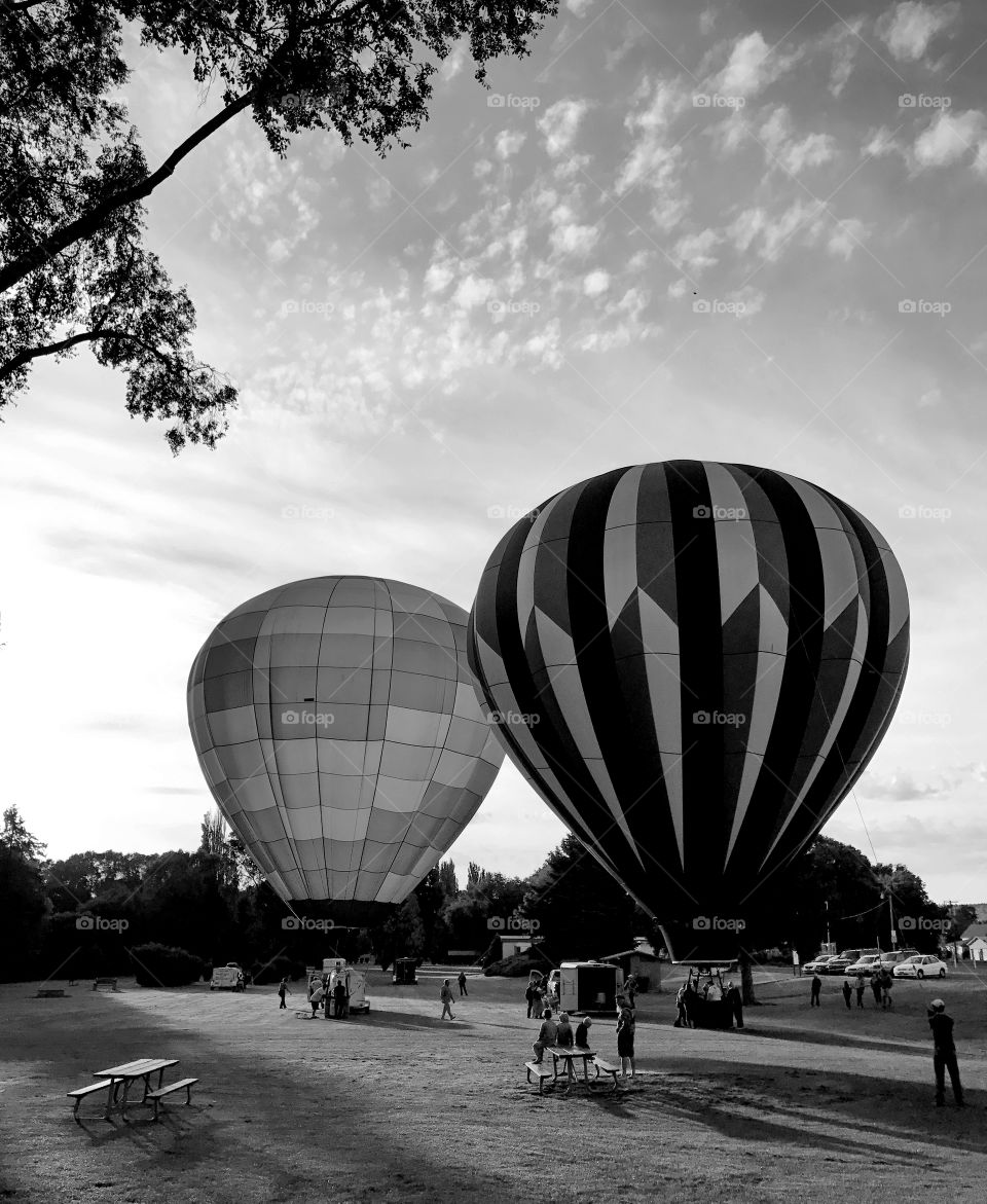 Colorful hot-air-balloons at a summer festival in Prineville in Central Oregon on a summer morning 