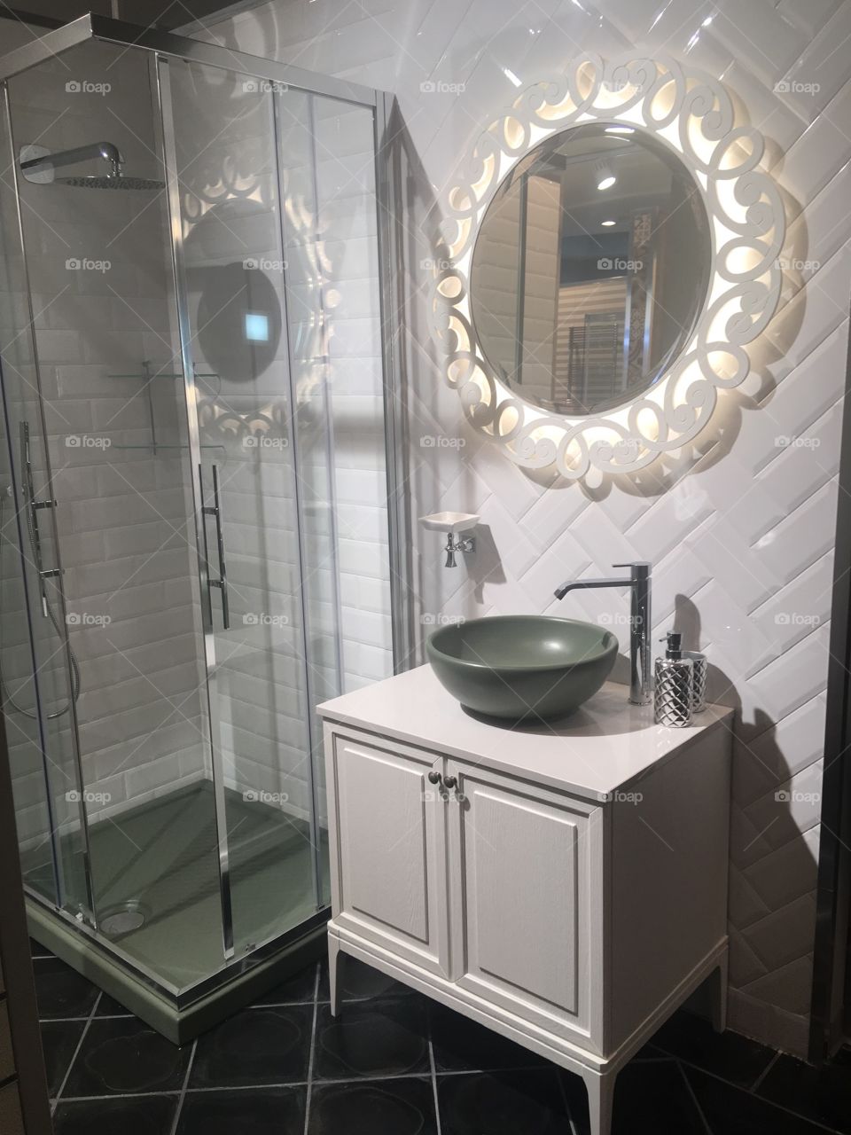 Bathroom sink basin shower stylish style classic white green new best mirror lights design 