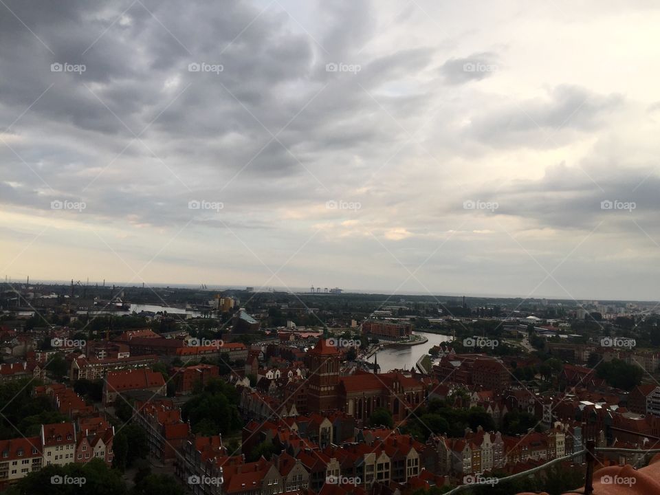 Cityscape of Gdansk on a cloudy sunset