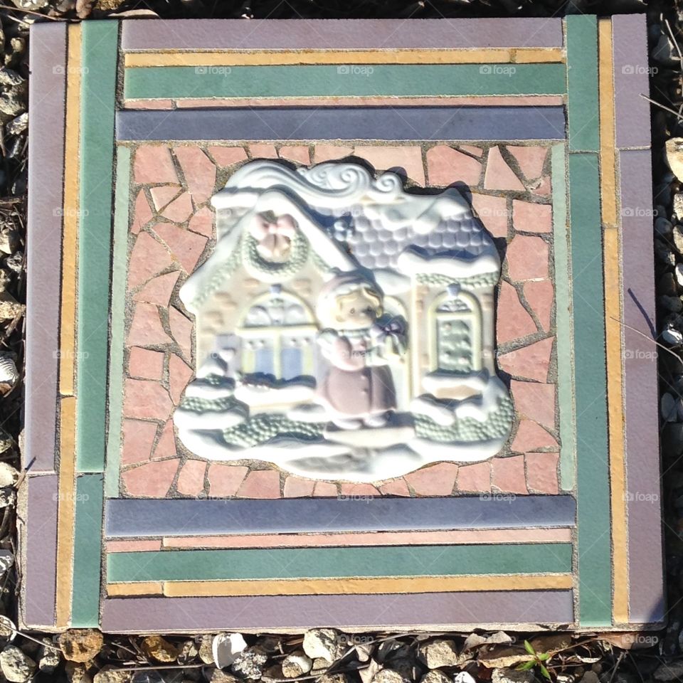 Christmas house mosaic stepping stone