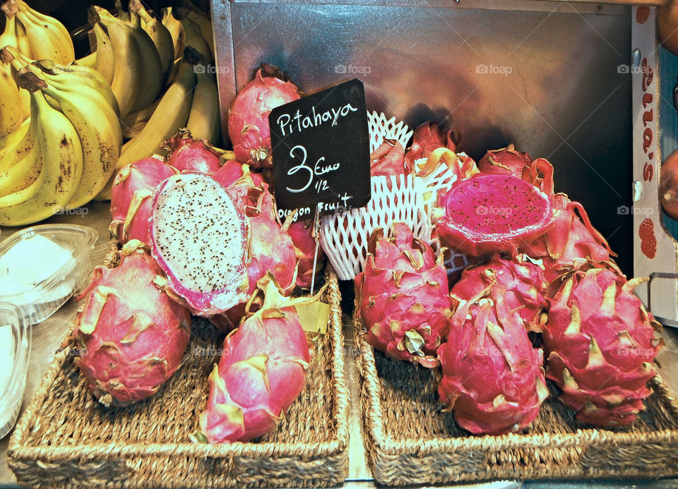 fresh pitahaya in barcelona market