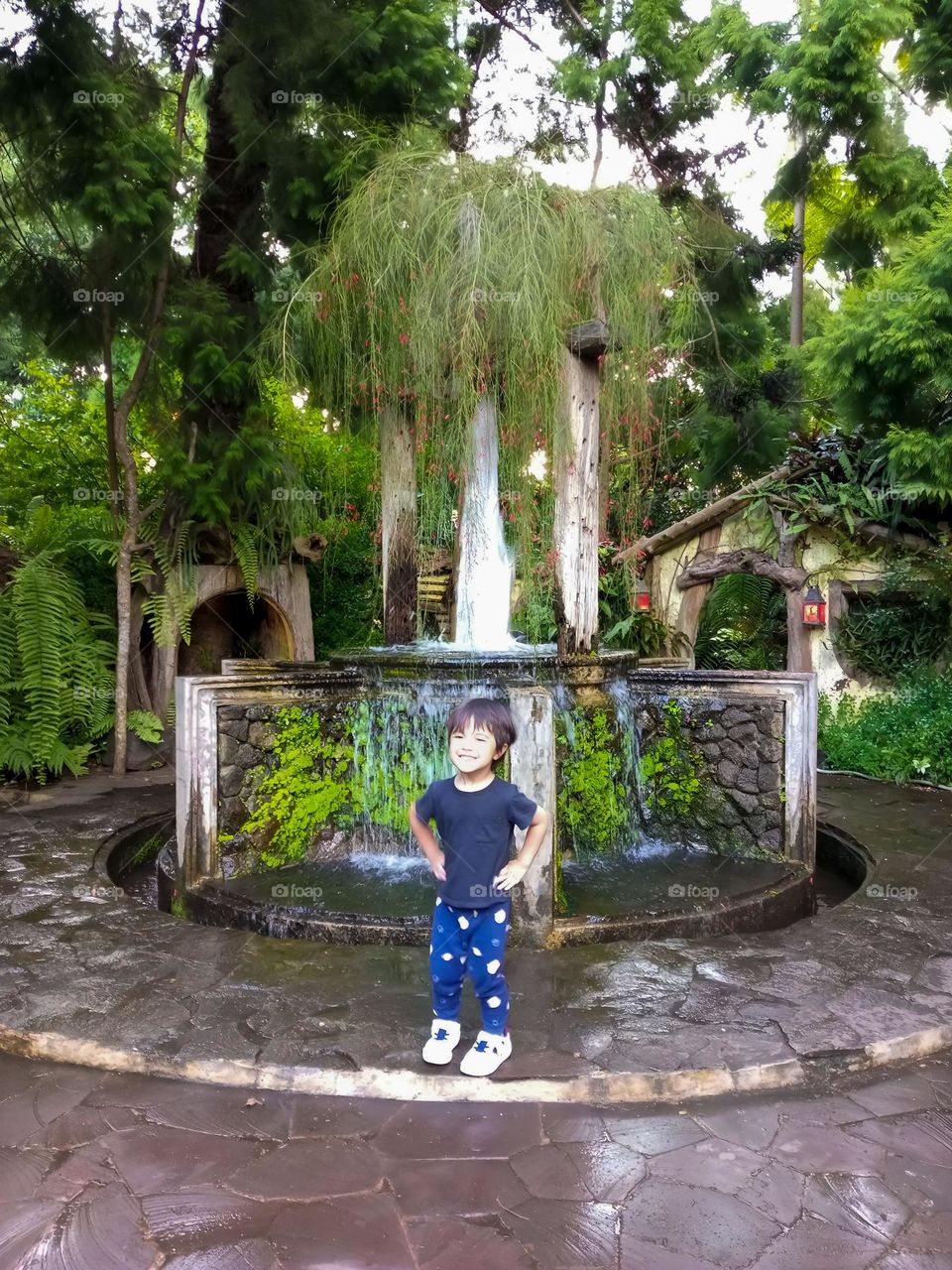 handsome asian boys stand in front of various design plants