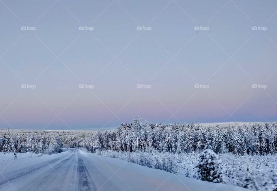 Winter road and and a blue moment