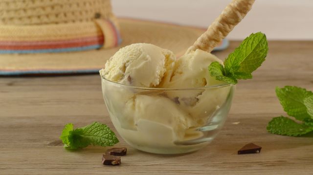 Bowl of mint chocolate chip ice cream