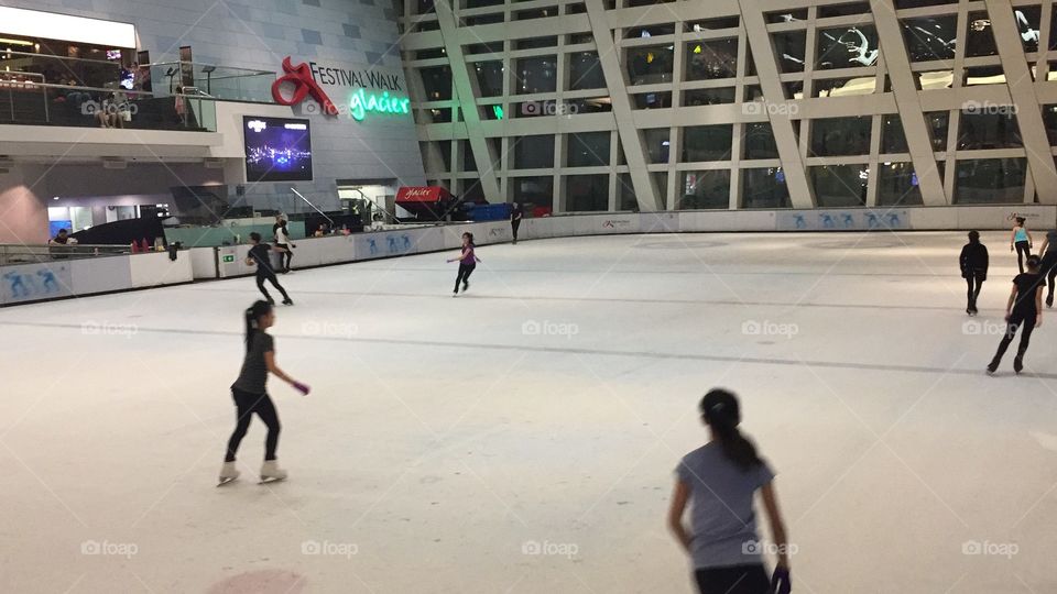 Festival Walk Ice Rink in Hong Kong, Festival Walk Mall. A Program in backwards order. 