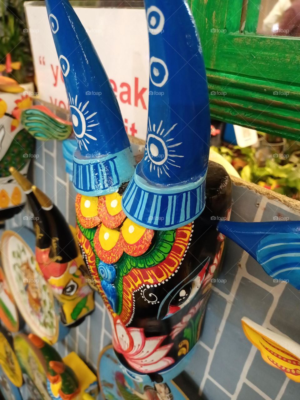 Beautiful wooden cow craft of colourful multicolour it's lucking nice