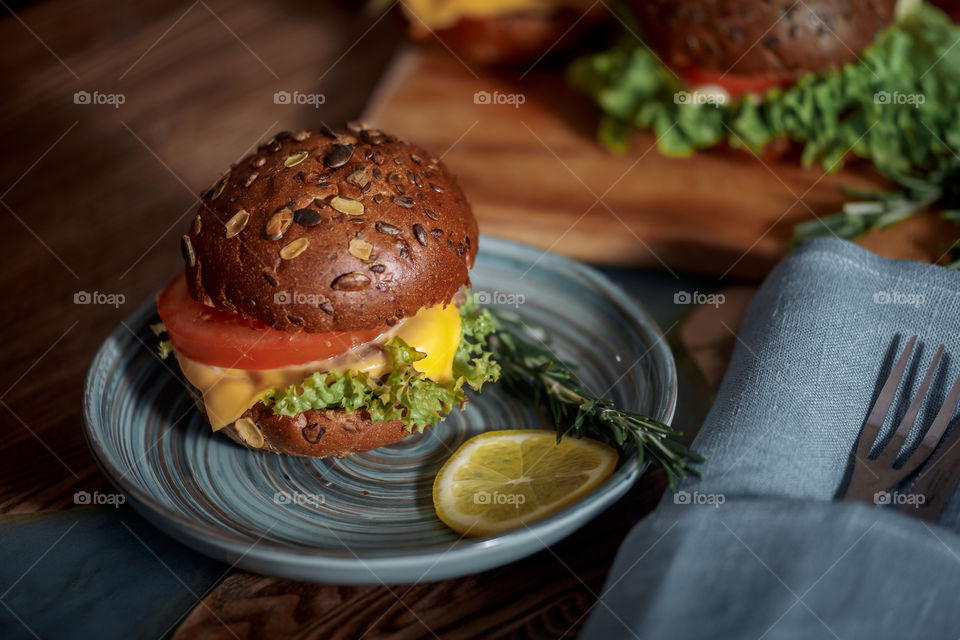 Dark burger with grain bread