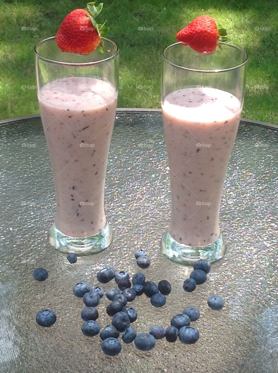 A strawberry and blueberry smoothie.