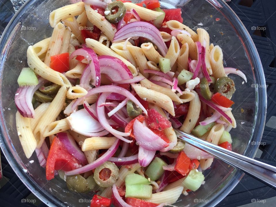 Close-up of greek salad in bowl