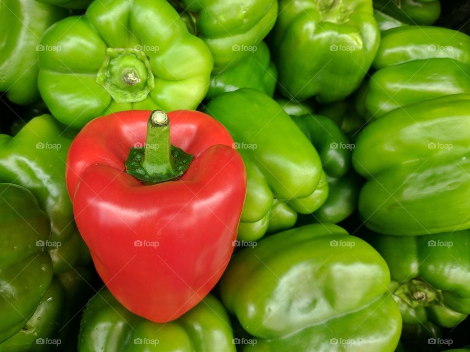 red pepper with green peppers