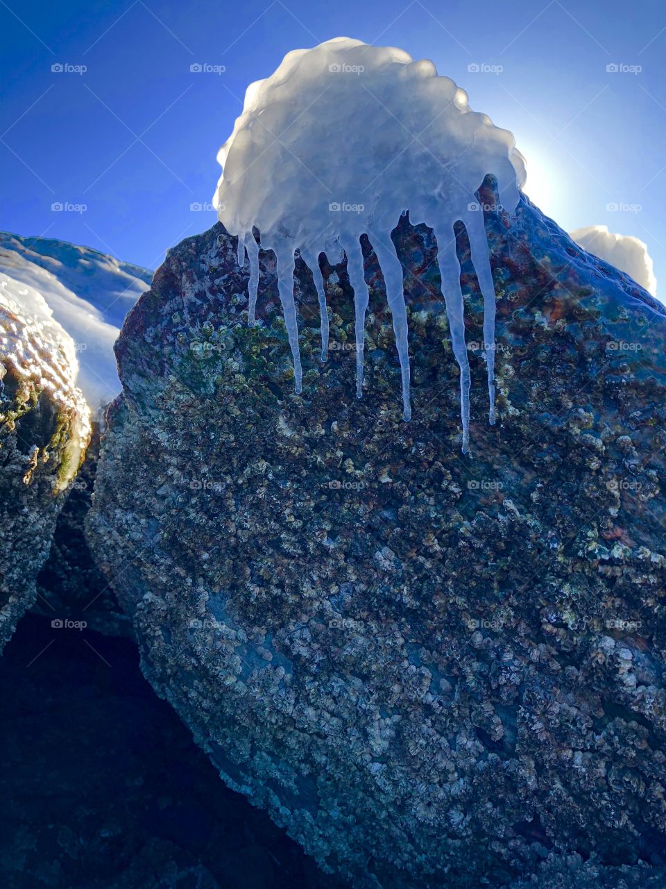 Ice capped rock Hammonasette beach 