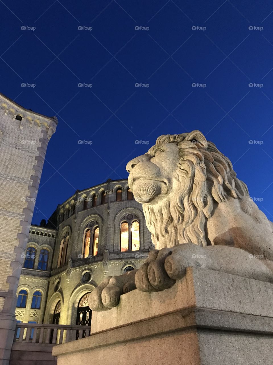Lion infront of the Norwegian Parliament.