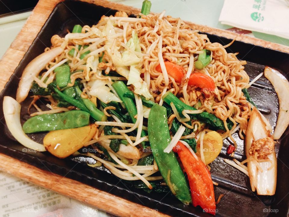 High angle view of vegetable noodles