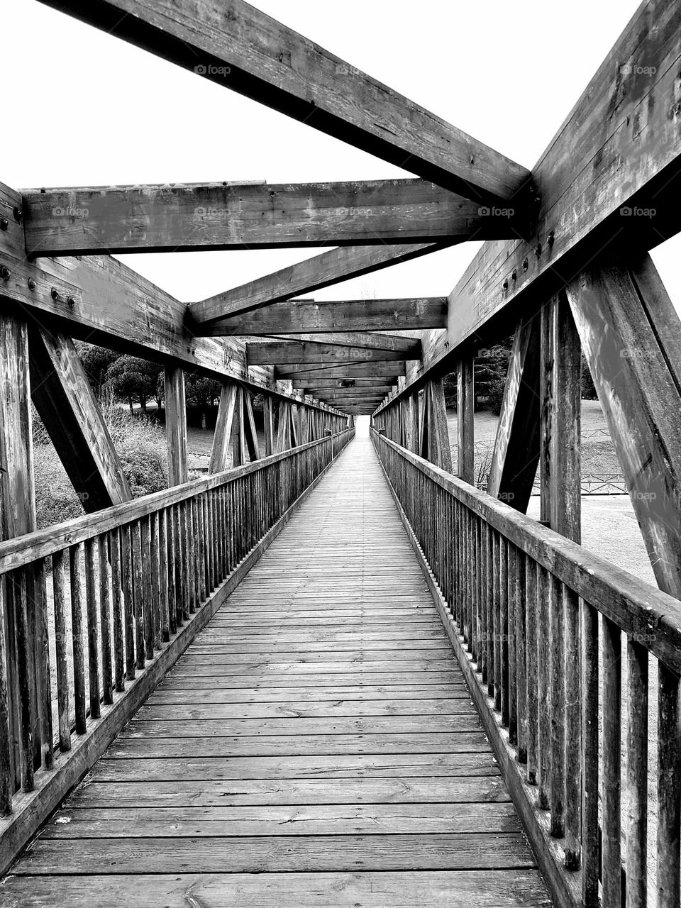 Black and white wooden bridge