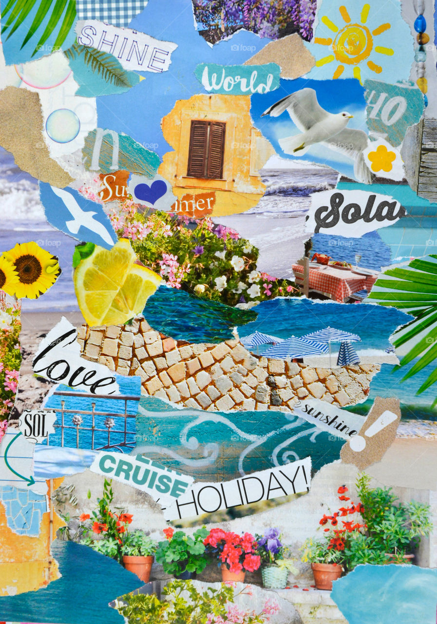 summer collage mood board made of pieces of paper