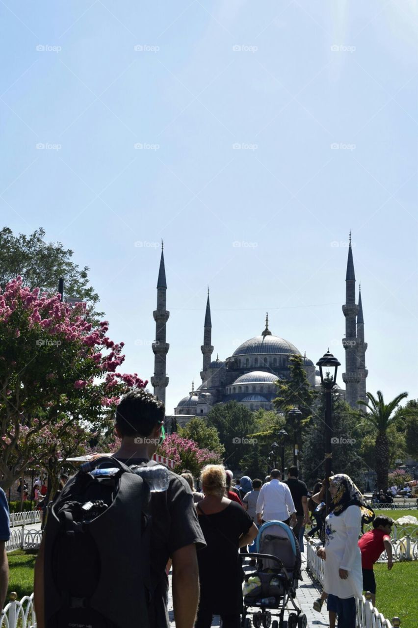 candid of Me approaching the blue mosque in Istanbul Turkey