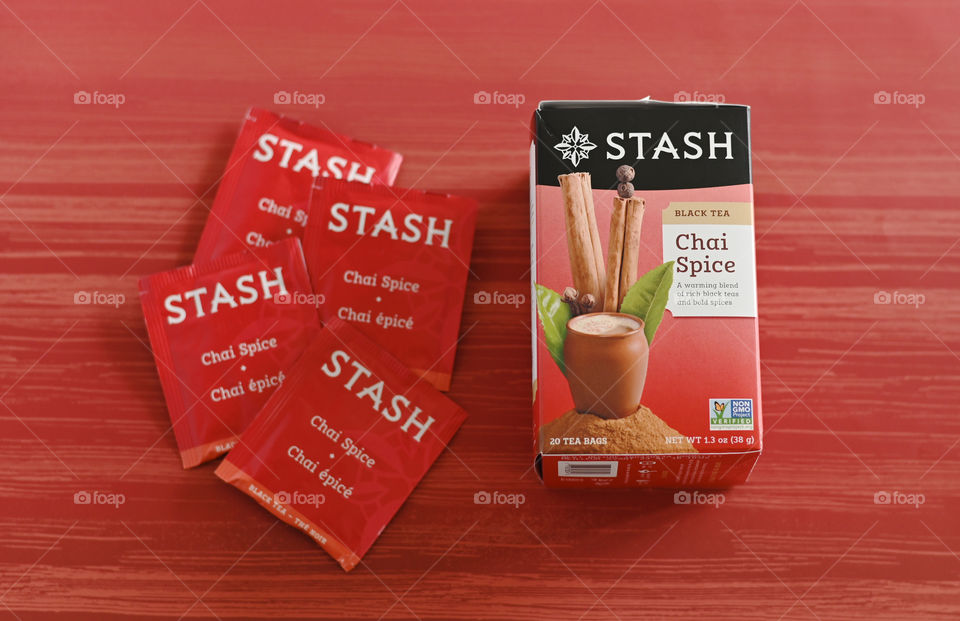 Red backdrop stash chai tea