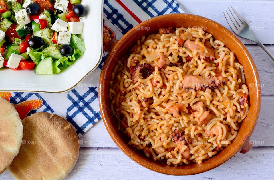 Delicious greek food on table