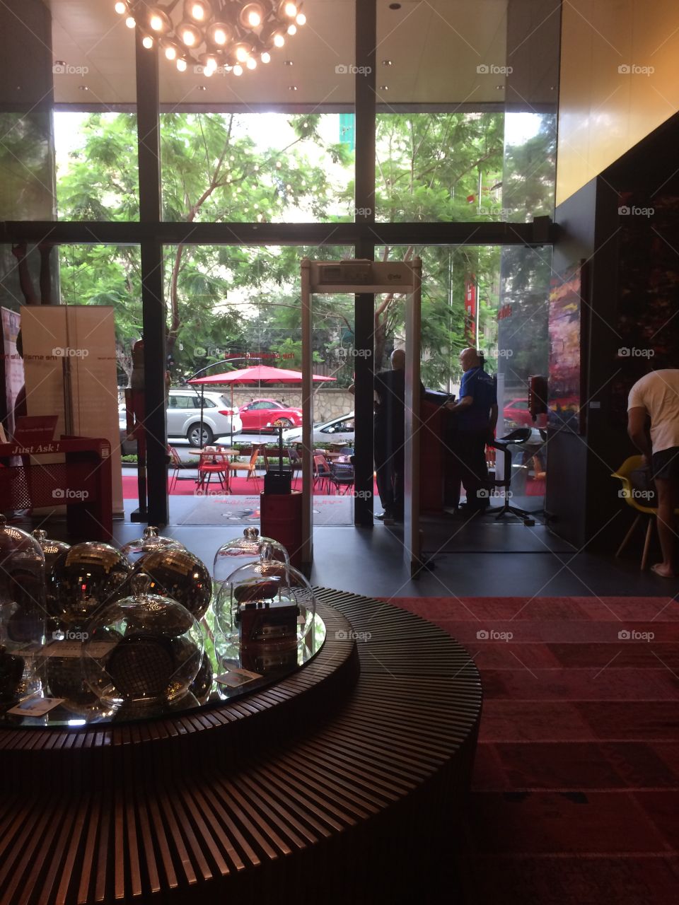 Hotel lobby with metal detectors beirut, lebanon 