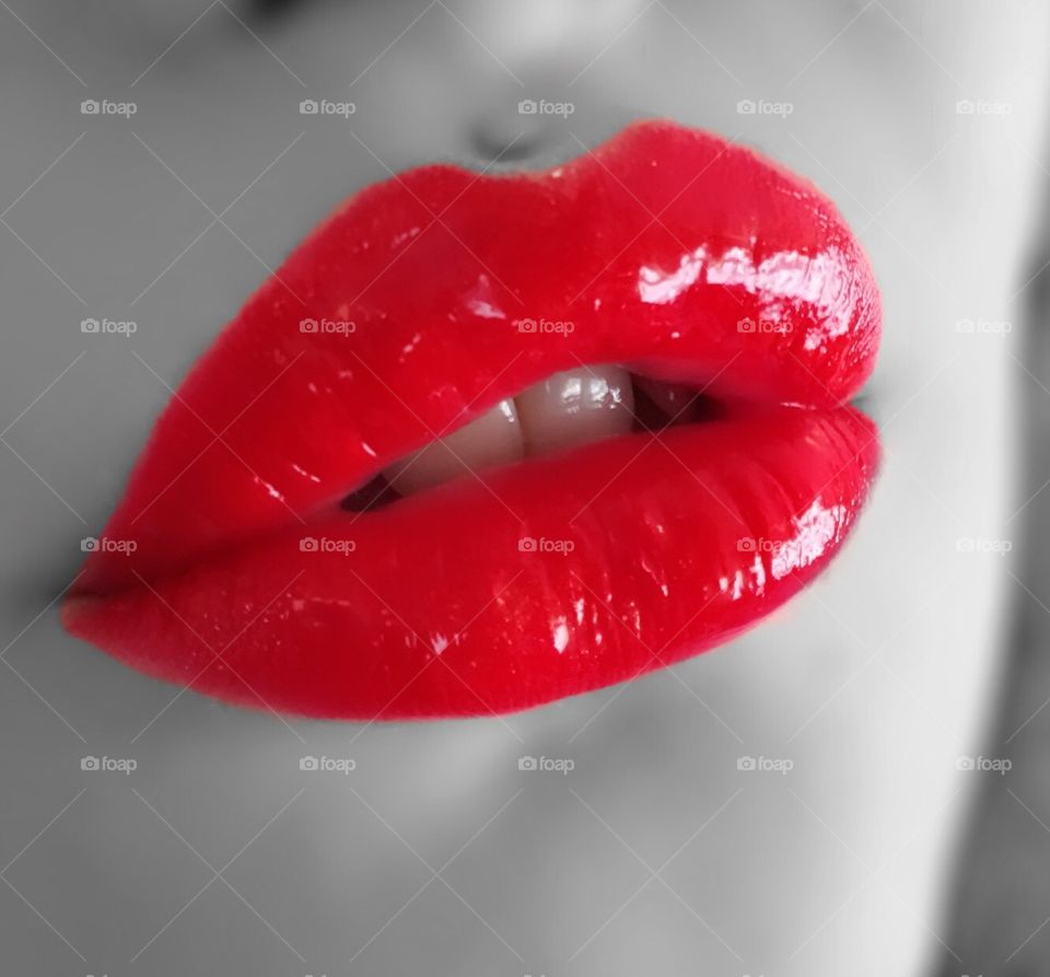 Glossy red lips