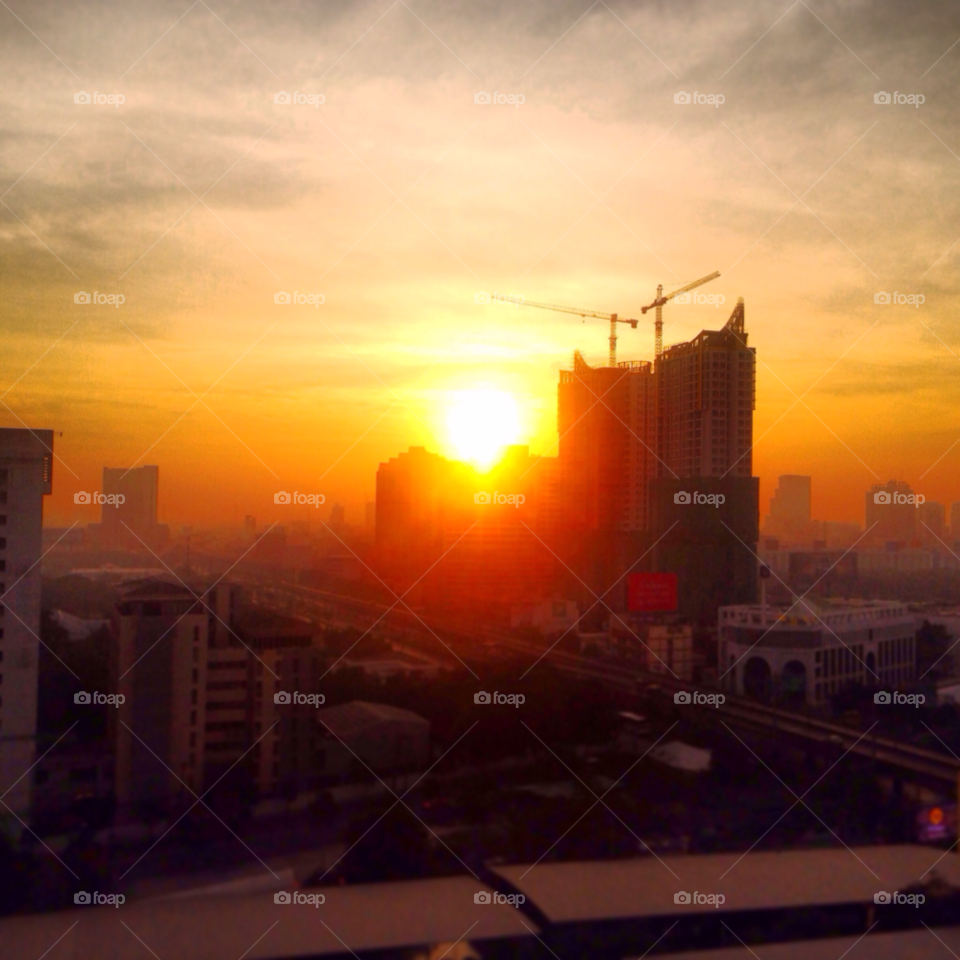 sky city morning sun by santisuk