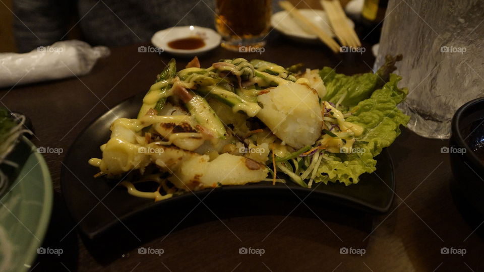 Japanese style - potatoes, asparagus & bacon
