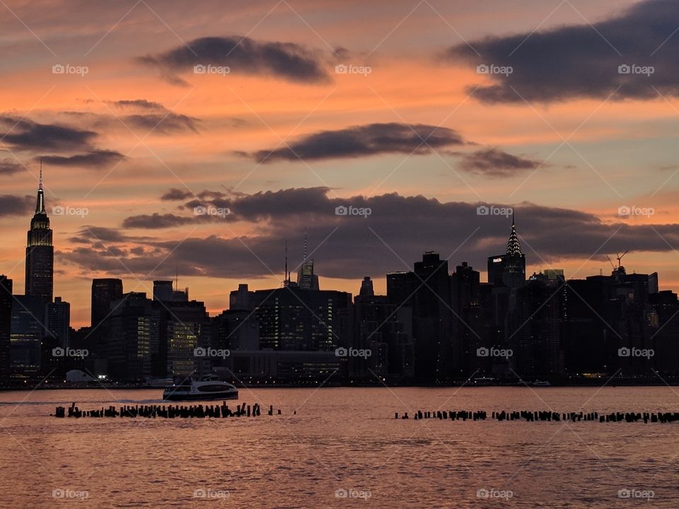 Manhattan skyline at dusk from Greenpoint Brooklyn