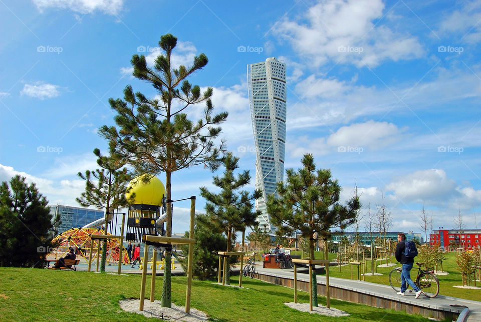 Lekplats och Turning torso Malmö Sweden