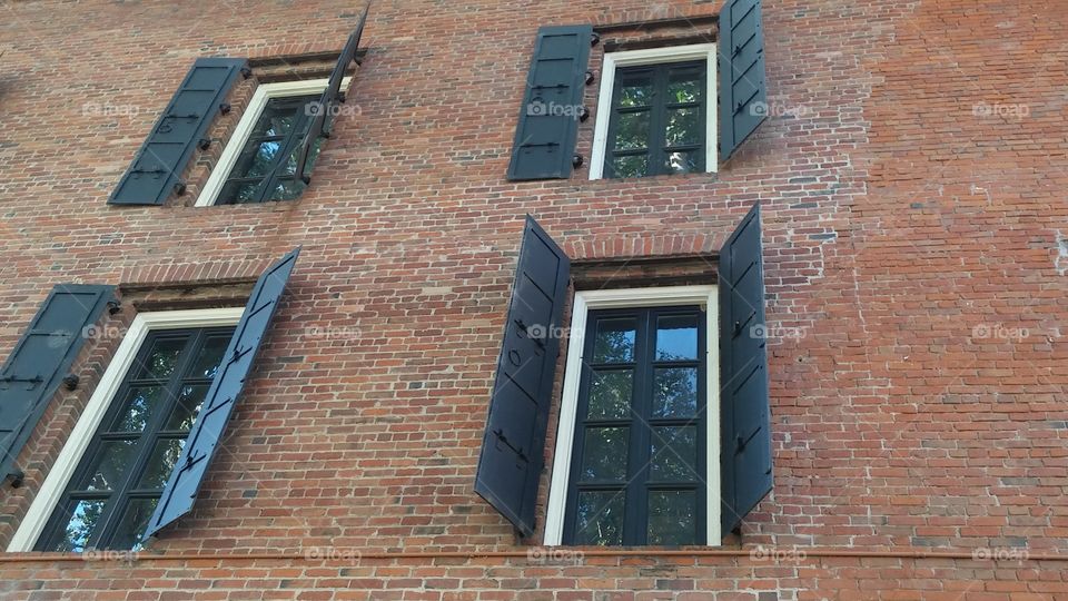 old historic shutter windows. in Old Town Sacramento