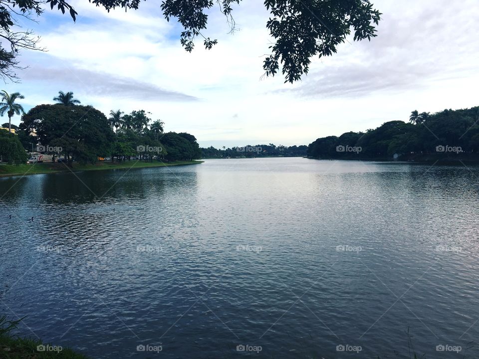 Large lake with hiking trail