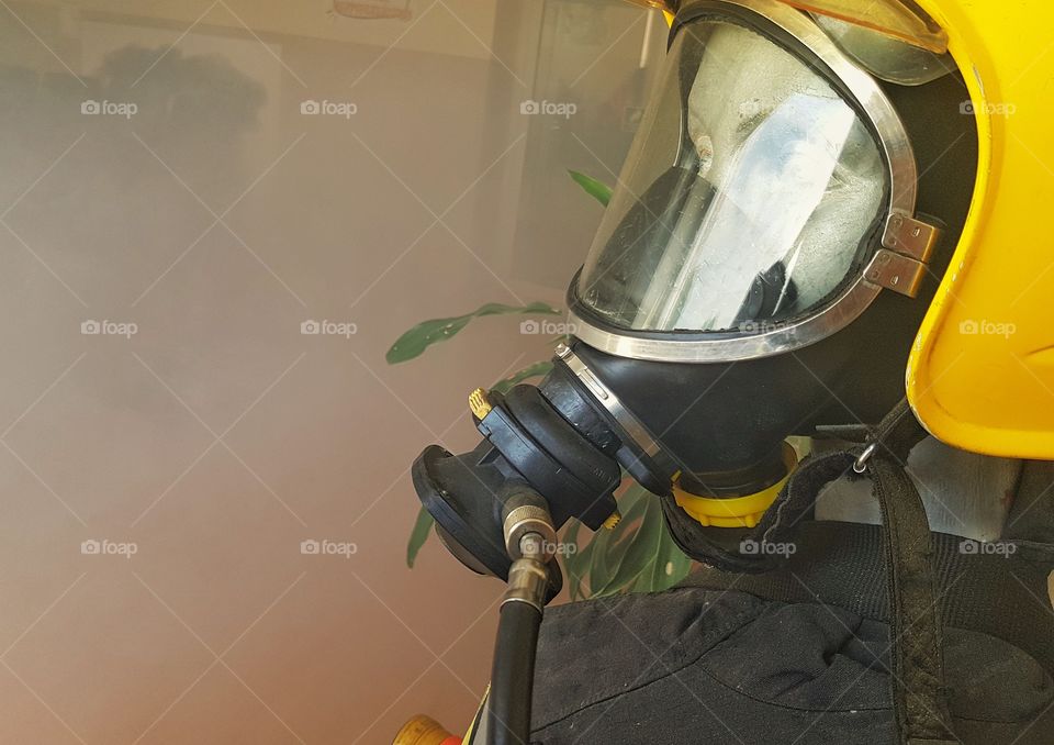 Fireman during a fire - simulation