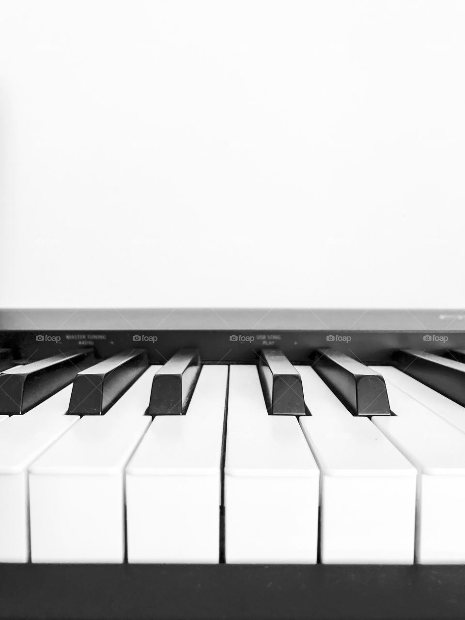 Piano keys. A black and white background 