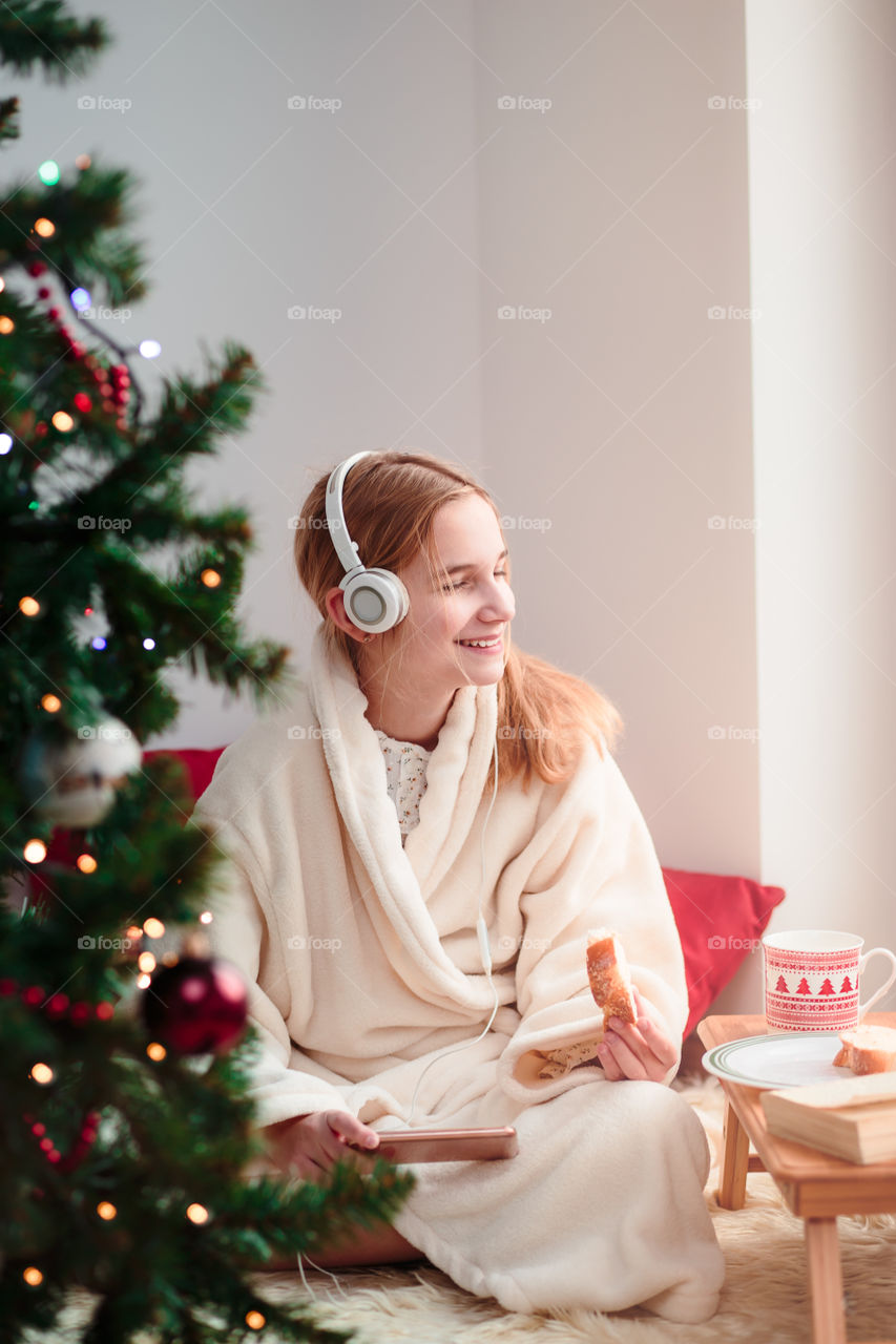 Smiling woman with headphones