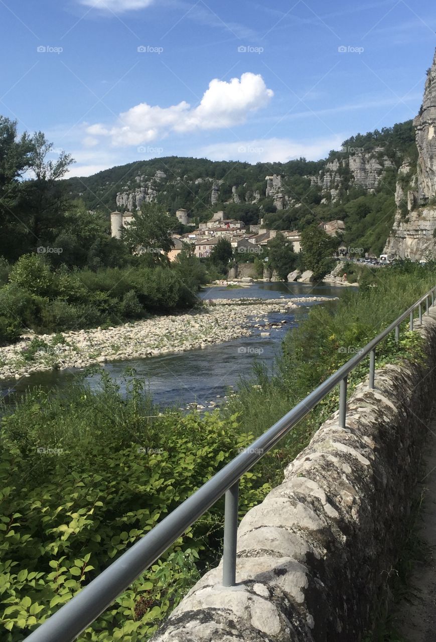 View on a town in the Ardèche, France 