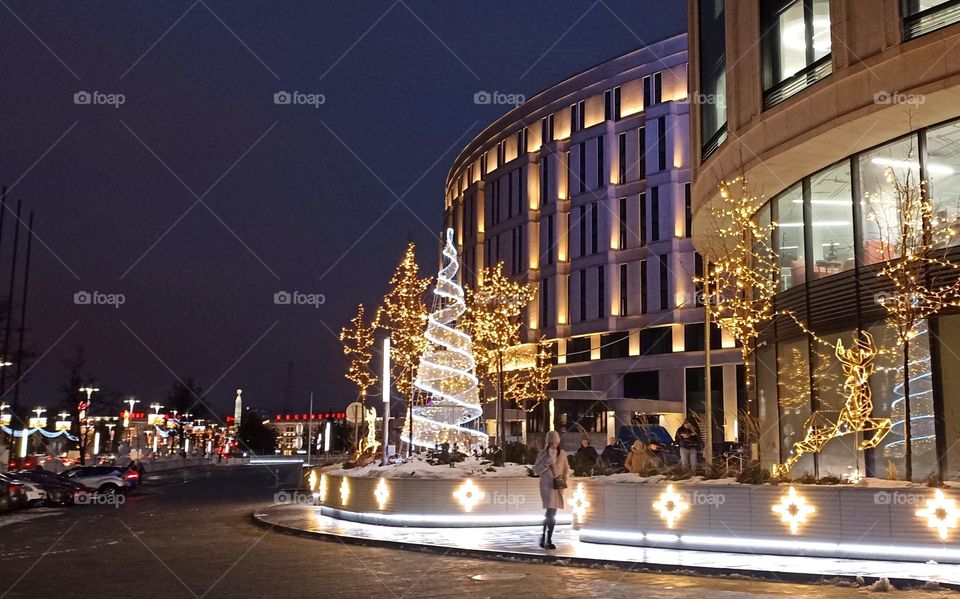 beautiful night windows light street view Christmas time