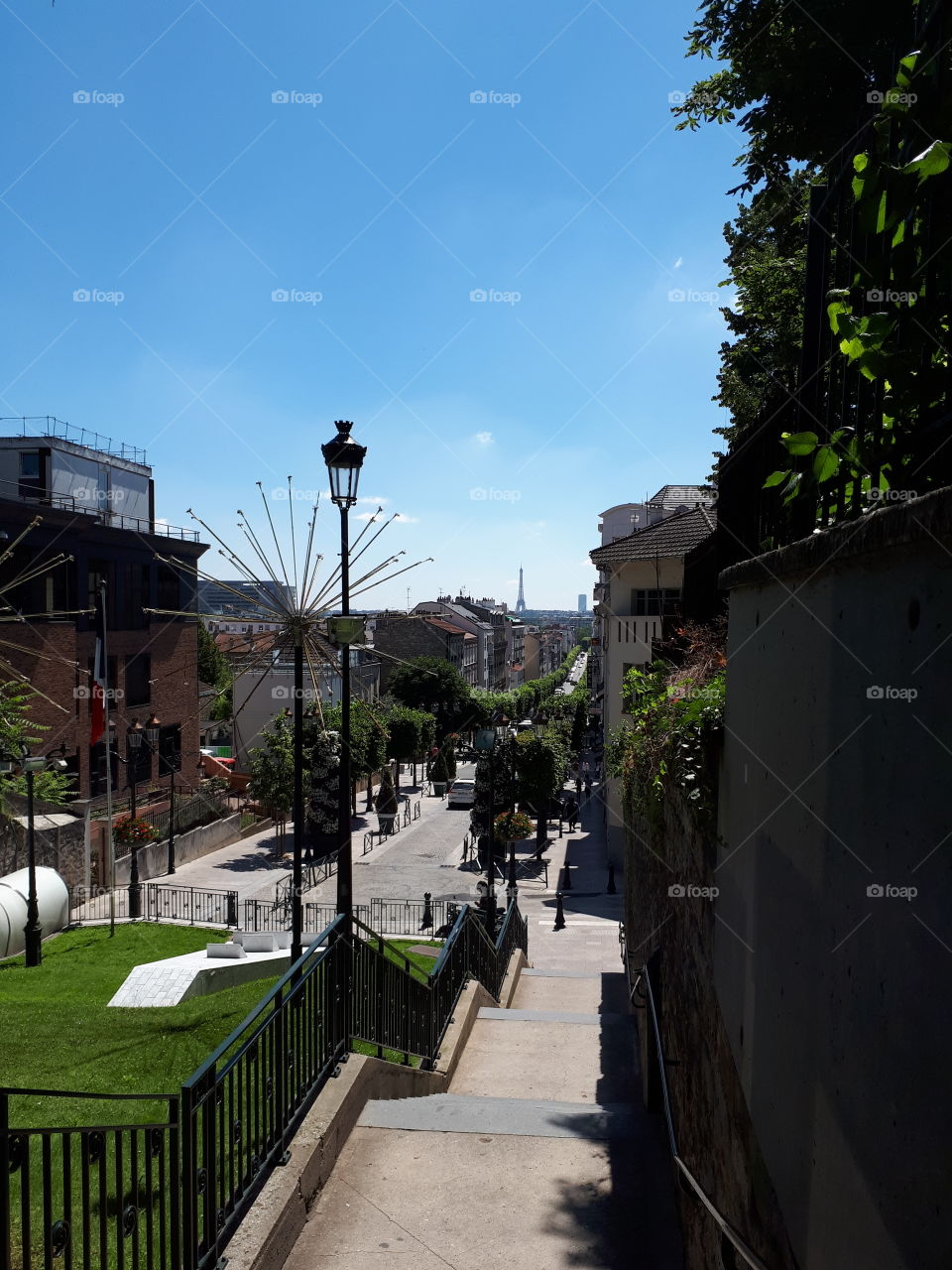 Summer panoramic view with Eiffel tower