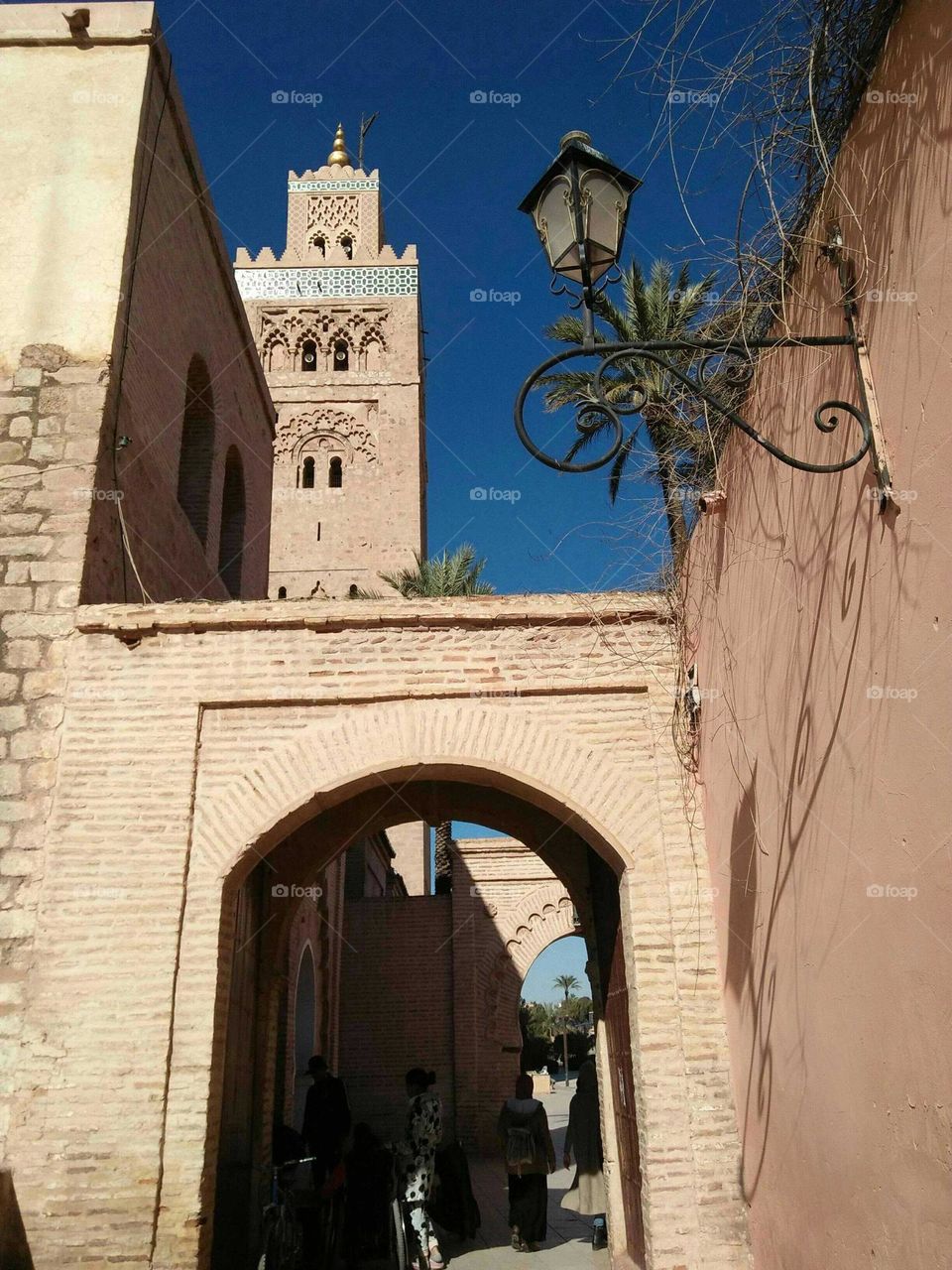 Beautiful and ancient minaret of Kotoubia mosque at marrakech city in Morocco.