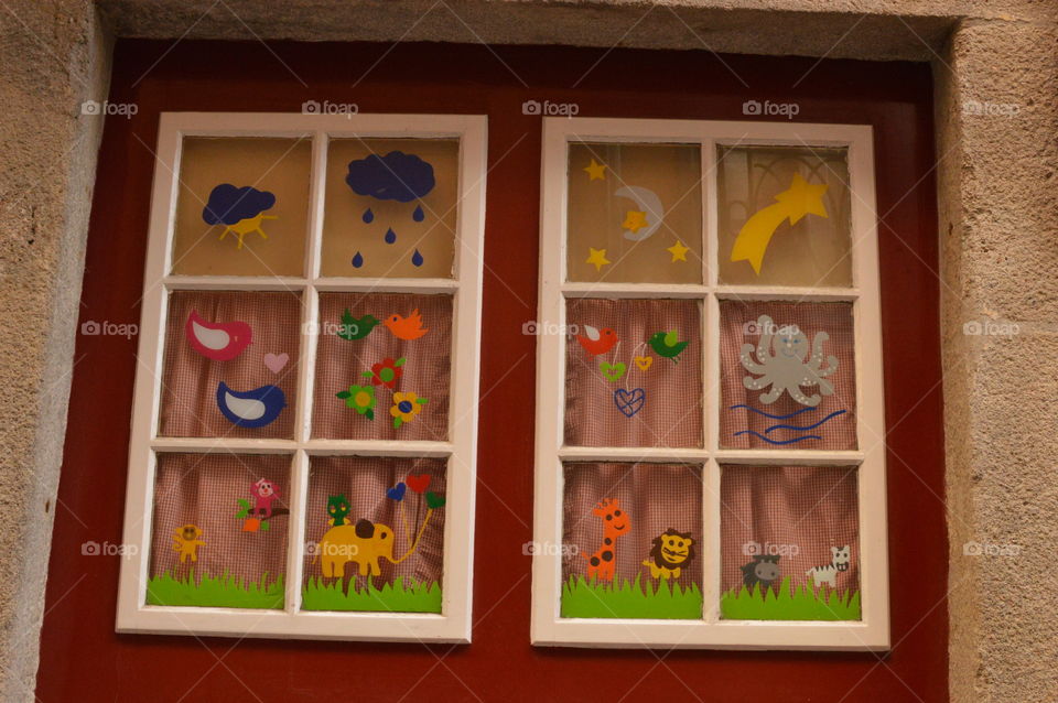 closed window probably of a kindergarten