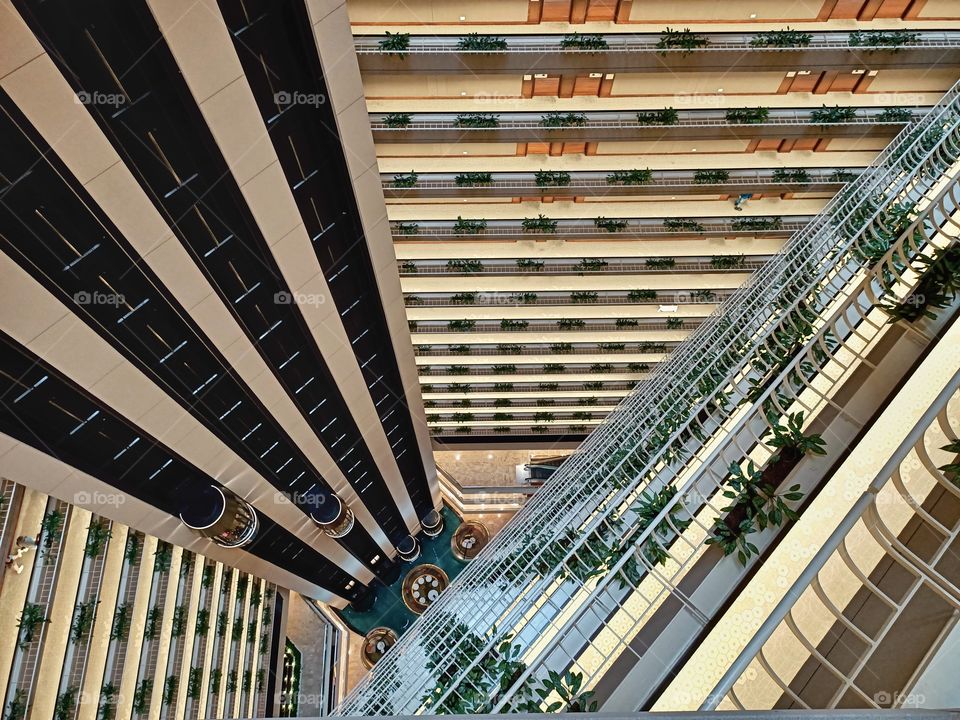 Pan Pacific Hotel, Singapore 
A view down from level 21.