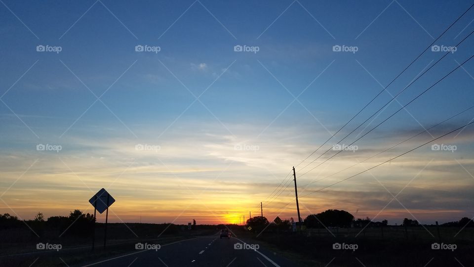 driving into the sunset