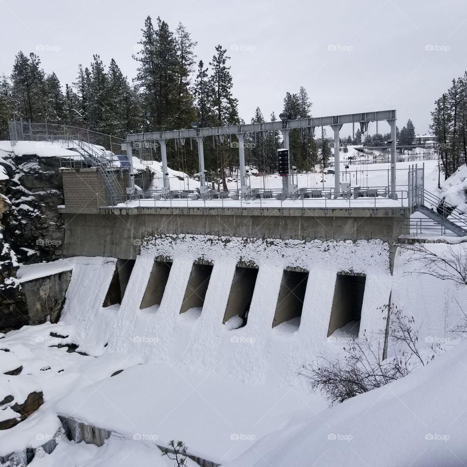 river dam on a winter day