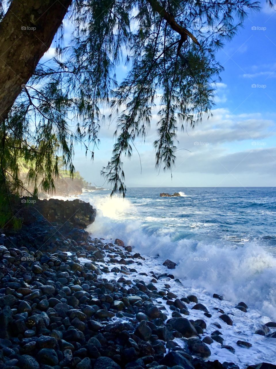 Morning with waves and blue skies